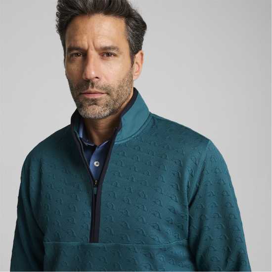 Puma X Ap Jacquard quarter Zip Polo Shirt Mens Cold Green Puma Мъжка Блуза С Яка X Ap Jacquard Quarter Zip Polo Shirt Mens Cold Green