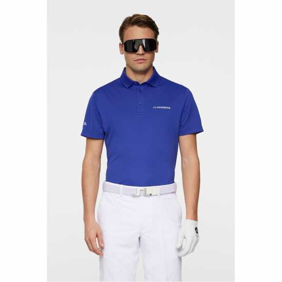 J Lindeberg Golf Bridge Polo Mens Синьо Клематис Дрехи за голф