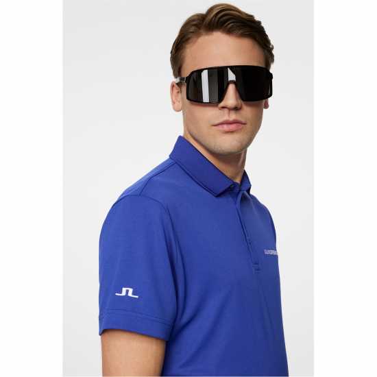 J Lindeberg Golf Bridge Polo Mens Синьо Клематис Дрехи за голф