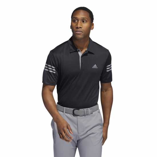 Adidas Мъжко Поло Райе 3 Stripe Polo Shirt Mens Black - Мъжки тениски с яка