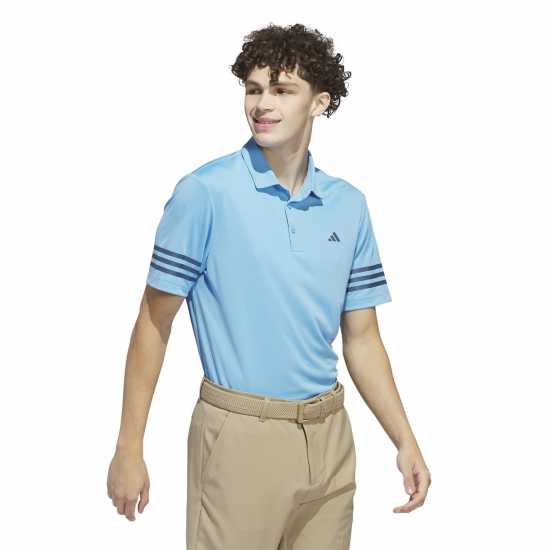 Adidas Мъжко Поло Райе 3 Stripe Polo Shirt Mens Semi Blue Burst Мъжки тениски с яка