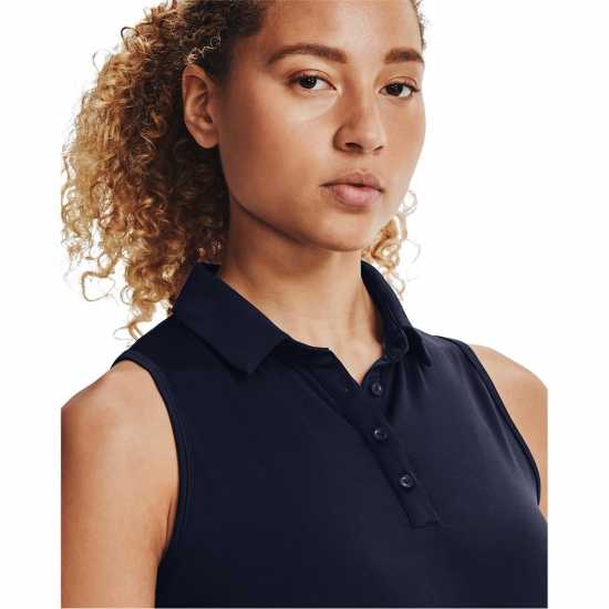 Under Armour Блуза С Яка Zinger Sleeveless Golf Polo Shirt Womens Navy/Silver Дамски тениски с яка