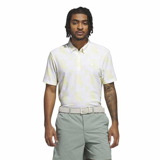 Adidas Мъжка Блуза С Яка All Over Print Golf Polo Shirt Mens Бяло/Прахово Жълто Дрехи за голф