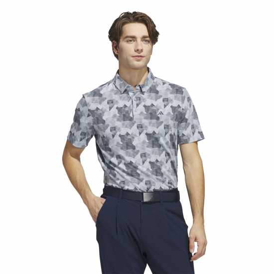 Adidas Мъжка Блуза С Яка All Over Print Golf Polo Shirt Mens Синьо Дрехи за голф