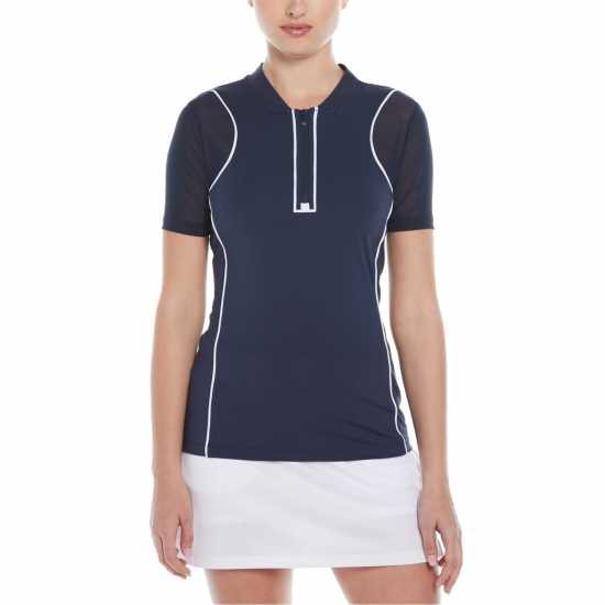 Original Penguin Golf Zip Front Top Ld99 Черна Ирис Дрехи за голф