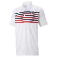 Puma Мъжка Блуза С Яка Grint Polo Shirt Mens White/Navy/Red Мъжки тениски с яка