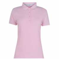 Дамска Блуза С Яка Calvin Klein Golf Sleeve Cotton Polo Shirt Ladies Pale Pink Дамски тениски с яка