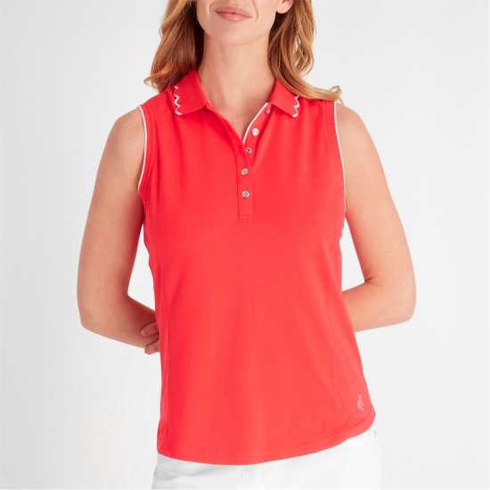 Дрехи за голф Блуза С Яка Calvin Klein Golf Lamb Nadia Sleeveless Polo Shirt Womens Poppy Блуза С Яка Calvin Klein Golf Lamb Nadia Sleeveless Polo Shirt Womens Poppy Дрехи за голф
