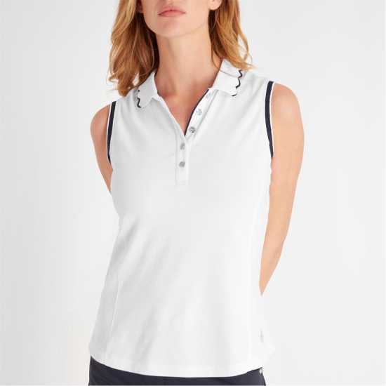 Блуза С Яка Calvin Klein Golf Lamb Nadia Sleeveless Polo Shirt Womens Wht-Nvy Дрехи за голф