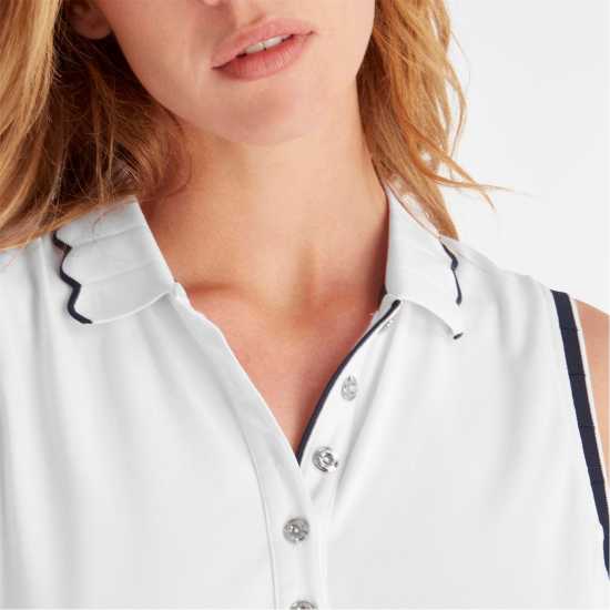 Блуза С Яка Calvin Klein Golf Lamb Nadia Sleeveless Polo Shirt Womens Wht-Nvy Дрехи за голф