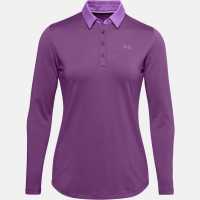 Блуза С Яка Under Armour Long Sleeve Signature Pique Polo Shirt Ladies Purple Дамски тениски с яка