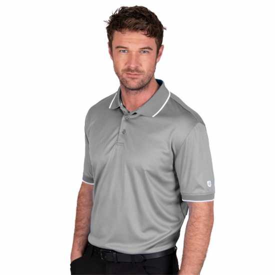 Island Green Performance Polo Golf Shirt Silver Grey Мъжко облекло за едри хора