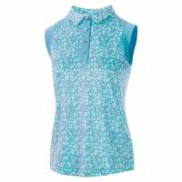 Дамска Блуза С Яка Golf Floral All Over Print Sleeveless Polo Shirt Ladies Aqua Дамски тениски с яка