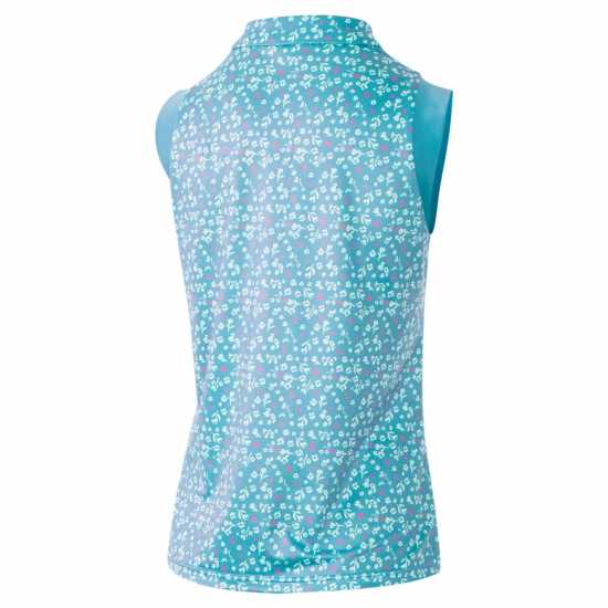 Дамска Блуза С Яка Golf Floral All Over Print Sleeveless Polo Shirt Ladies Aqua Дамски тениски с яка