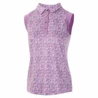 Дамска Блуза С Яка Golf Floral All Over Print Sleeveless Polo Shirt Ladies Purple Дамски тениски с яка