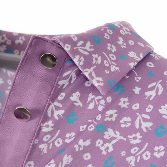 Дамска Блуза С Яка Golf Floral All Over Print Sleeveless Polo Shirt Ladies Purple Дамски тениски с яка