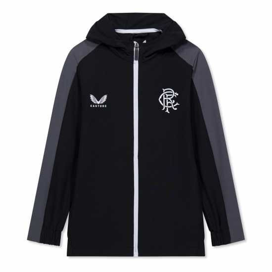 Castore Unisex Kids Travel Rangers Long Sleeve Licensed Rain Anorak Black 