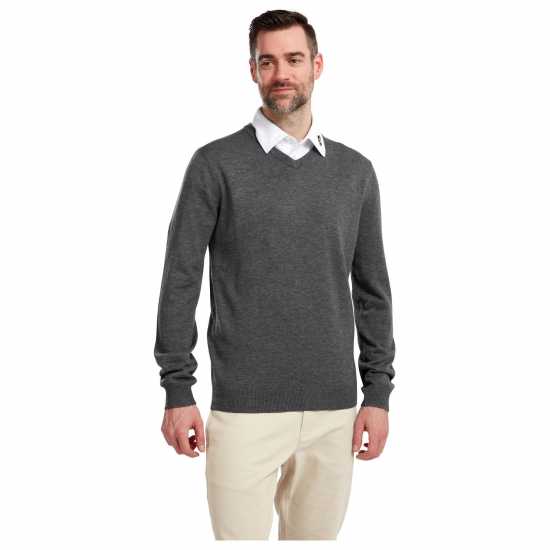 Footjoy Мъжки Пуловер V-Деколте Wool Blend V Neck Jumper Mens Grey - Мъжки пуловери и жилетки
