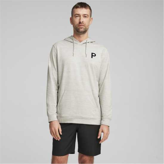 Puma Cloudspun Patch Hoodie Jumper Mens Сиво синьо Дрехи за голф