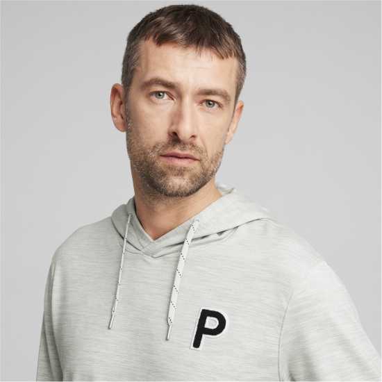 Puma Cloudspun Patch Hoodie Jumper Mens Сиво синьо Дрехи за голф