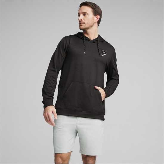 Puma Cloudspun Patch Hoodie Jumper Mens Pma.Черно Топло Дрехи за голф