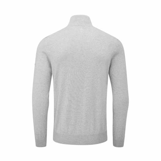 Oscar Jacobson Pin Cotton Zip Neck Sweater Light Grey Мъжки пуловери и жилетки
