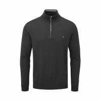 Oscar Jacobson Pin Cotton Zip Neck Sweater Carbon Black Мъжки пуловери и жилетки