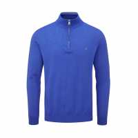 Oscar Jacobson Pin Cotton Zip Neck Sweater Royal Blue Мъжки пуловери и жилетки