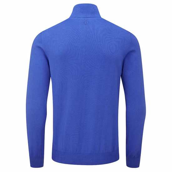 Oscar Jacobson Pin Cotton Zip Neck Sweater Royal Blue Мъжки пуловери и жилетки