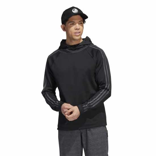Adidas 3 Stripe Hoodie Mens Black Мъжки пуловери и жилетки