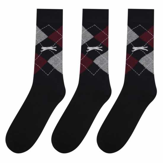 Slazenger 3Бр. Опаковка Мъжки Чорапи Argyle Golf Socks 3 Pack Mens Black/Grey - Голф пълна разпродажба