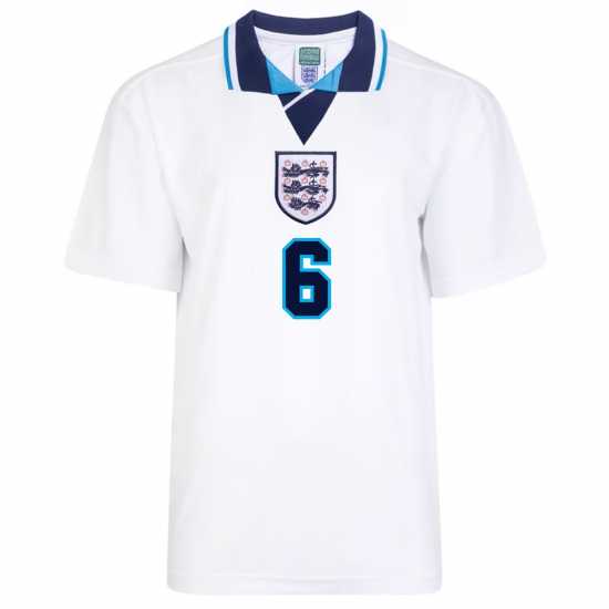 Домакинска Футболна Фланелка Score Draw England Retro Home Shirt 1996 Adults Southgate 6 Домакинска Футболна Фланелка Score Draw England Retro Home Shirt 1996 Adults Southgate 6