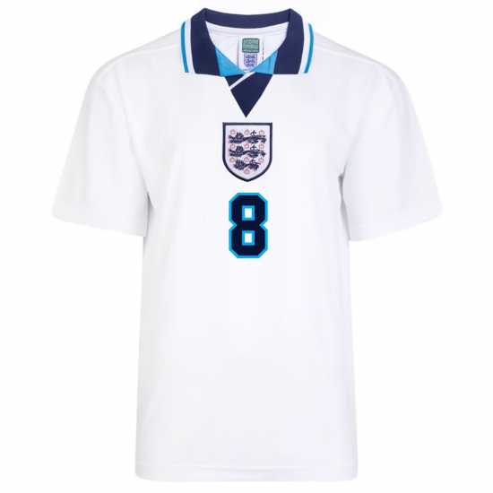 Домакинска Футболна Фланелка Score Draw England Retro Home Shirt 1996 Adults Gascoigne 8 Домакинска Футболна Фланелка Score Draw England Retro Home Shirt 1996 Adults Gascoigne 8