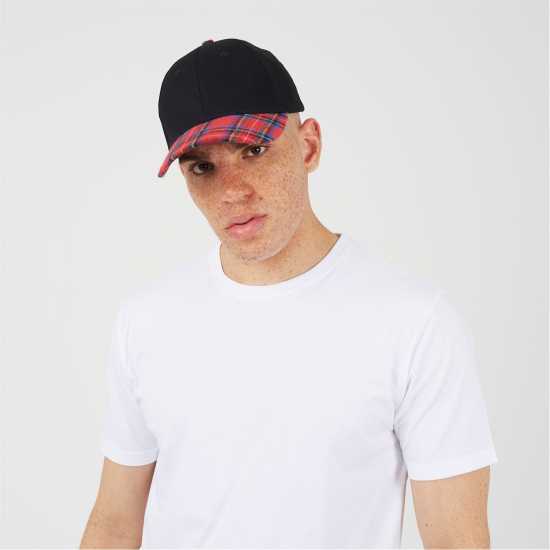 Brave Soul Print Mens Cap With Contrast Stripe Черно/Червено Каре 