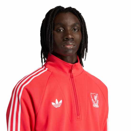 Adidas Пуловер С Цип Mens Liverpool Originals Half Zip Jumper Adidas Пуловер С Цип Mens Liverpool Originals Half Zip Jumper