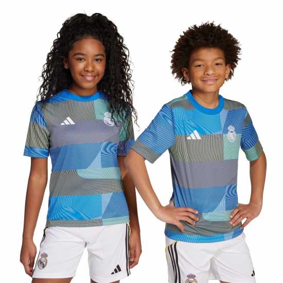 Детски тениски и фланелки Adidas Real Madrid Pre Match Shirt 2025 2026 Juniors Adidas Real Madrid Pre Match Shirt 2025 2026 Juniors Детски тениски и фланелки