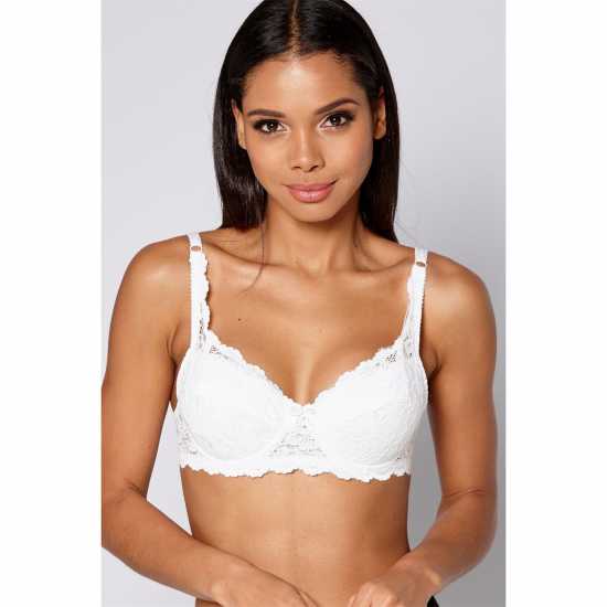 Underwired E-H Full Cup Floral Lace Bra White - Дамско бельо