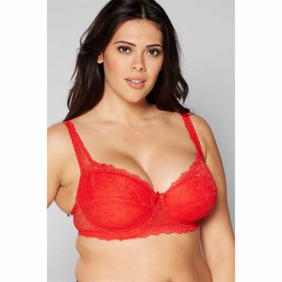Underwired E-H Full Cup Floral Lace Bra Burgundy - Дамско бельо