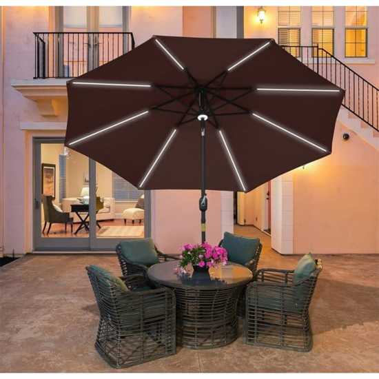 Outsunny 2.7M Garden Parasol With Solar Led Light Brown Градина