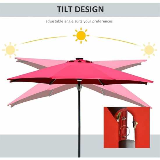 Outsunny 2.7M Garden Parasol With Solar Led Light Red Градина