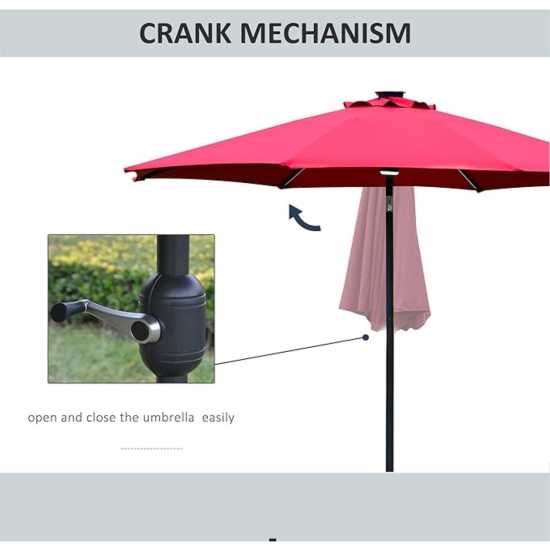 Outsunny 2.7M Garden Parasol With Solar Led Light Red Градина