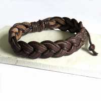 Mens Brown Pleated Leather Bracelet 5994-Np-Mpleab