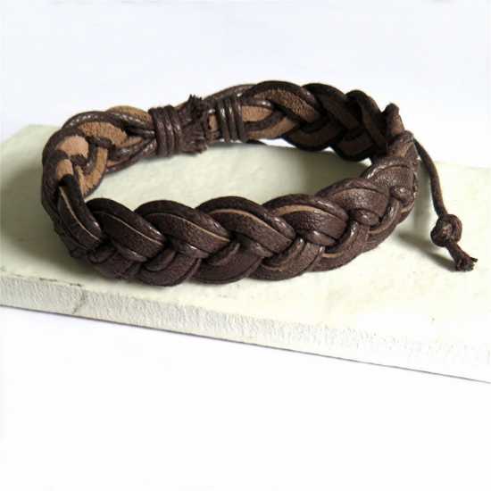 Mens Brown Pleated Leather Bracelet 5994-Np-Mpleab