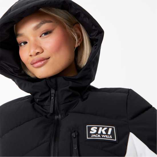 Long Sleeve Hooded Ski Puffer Black Дамски грейки