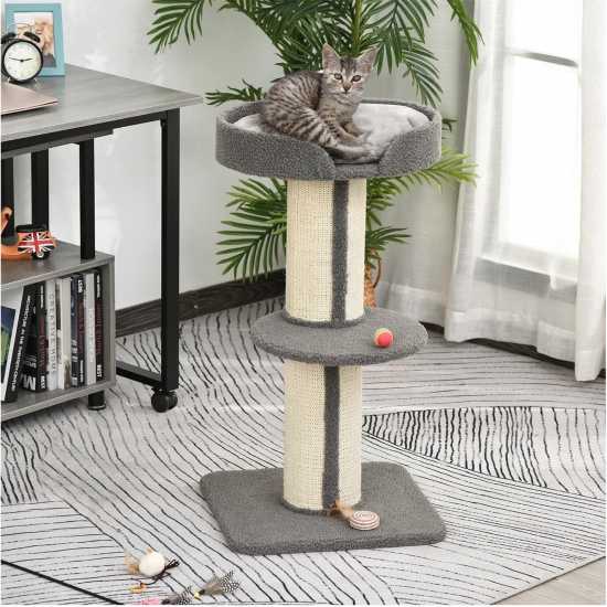 Pawhut 91Cm Cat Tower Scratching Posts Grey Магазин за домашни любимци