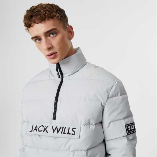 Jack Wills Half-Zip Puffer Jacket Light Grey Мъжки грейки