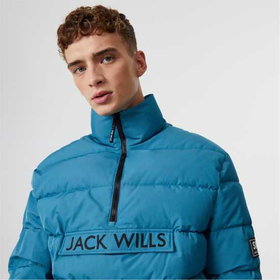 Jack Wills Half-Zip Puffer Jacket Teal Мъжки грейки