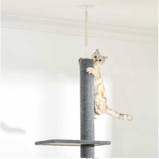 Unbranded Pawhut 260Cm Floor To Ceiling Cat Tree 3 Perch Grey Магазин за домашни любимци