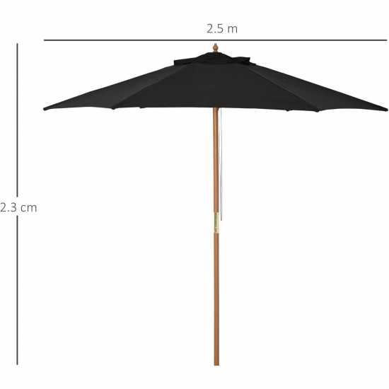 Outsunny 2.5M Wood Garden Parasol Sun Shade Black Градина