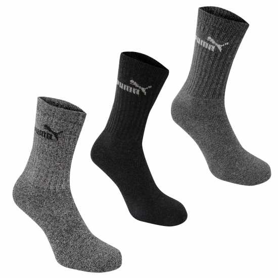 Puma Мъжки Чорапи 3 Pack Crew Socks Mens Anthracite/Grey Мъжки чорапи